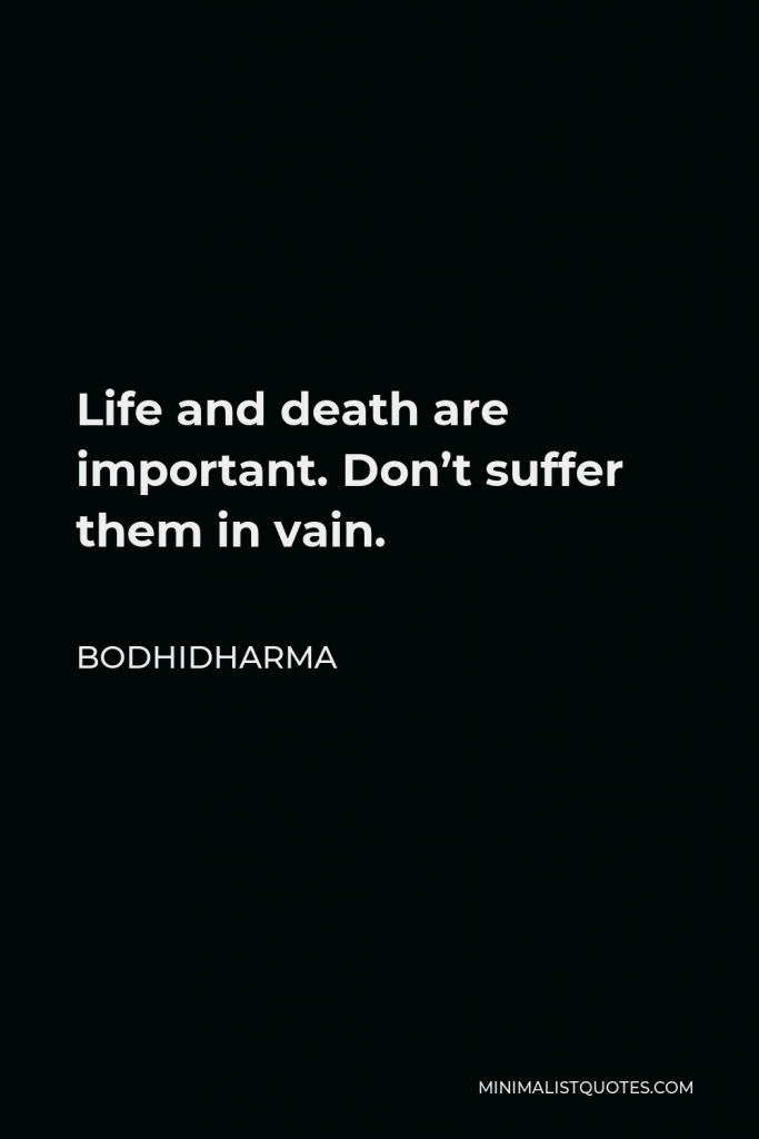 Bodhidharma Quote - Life and death are important. Don’t suffer them in vain.