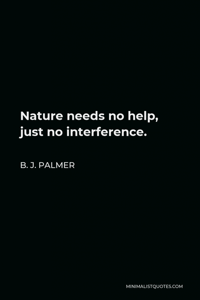 B. J. Palmer Quote - Nature needs no help, just no interference.