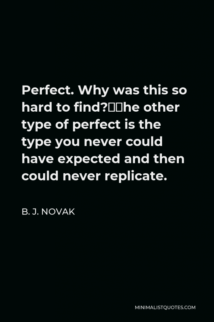 B. J. Novak Quote - Perfect. Why was this so hard to find?”The other type of perfect is the type you never could have expected and then could never replicate.