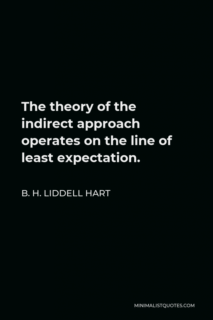 B. H. Liddell Hart Quote - The theory of the indirect approach operates on the line of least expectation.