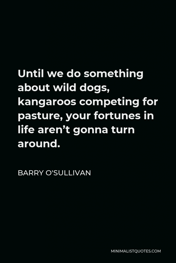 Barry O'Sullivan Quote - Until we do something about wild dogs, kangaroos competing for pasture, your fortunes in life aren’t gonna turn around.