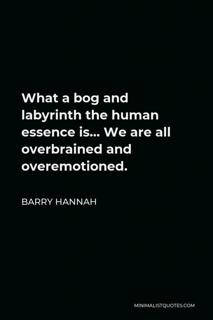 Barry Hannah Quote - What a bog and labyrinth the human essence is… We are all overbrained and overemotioned.