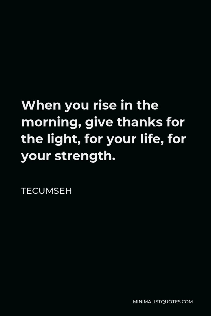 Tecumseh Quote - When you rise in the morning, give thanks for the light, for your life, for your strength.
