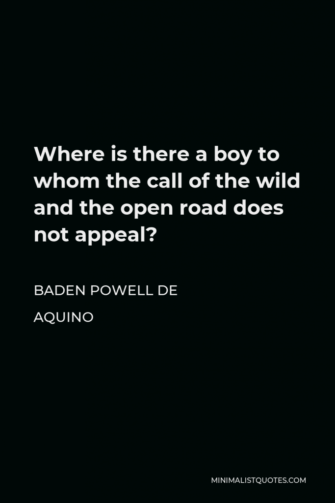 Baden Powell de Aquino Quote - Where is there a boy to whom the call of the wild and the open road does not appeal?