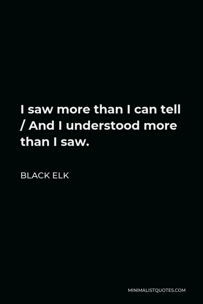 Black Elk Quote - I saw more than I can tell / And I understood more than I saw.
