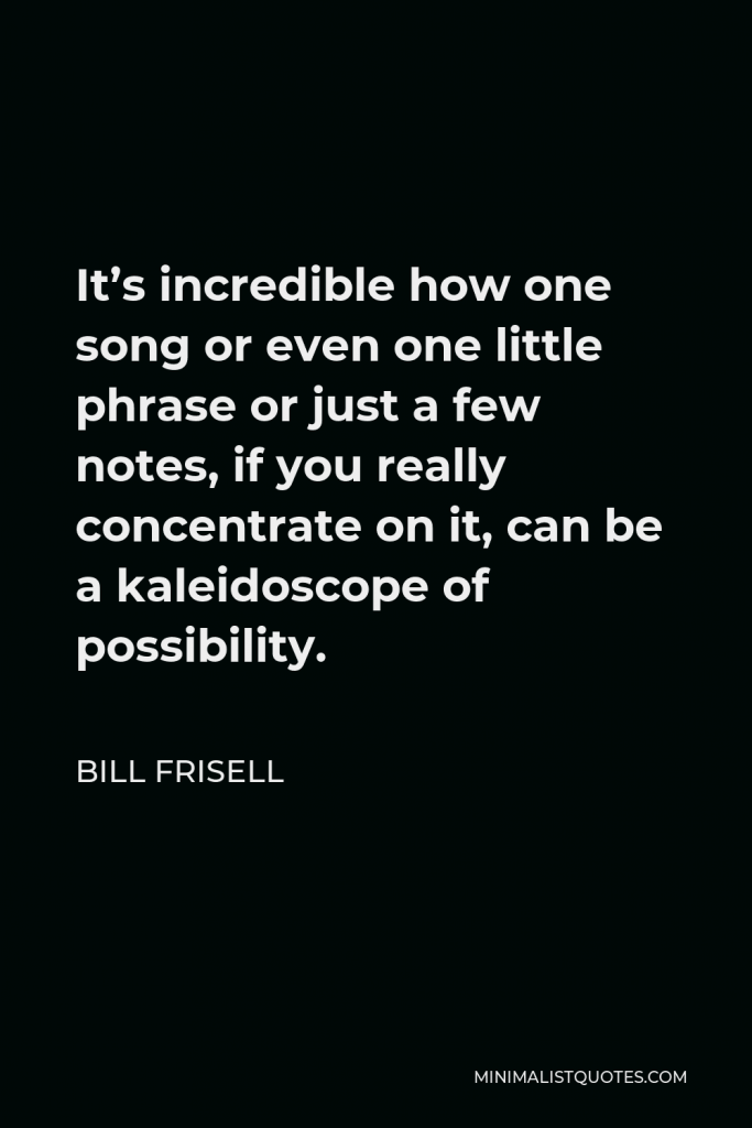 Bill Frisell Quote - It’s incredible how one song or even one little phrase or just a few notes, if you really concentrate on it, can be a kaleidoscope of possibility.