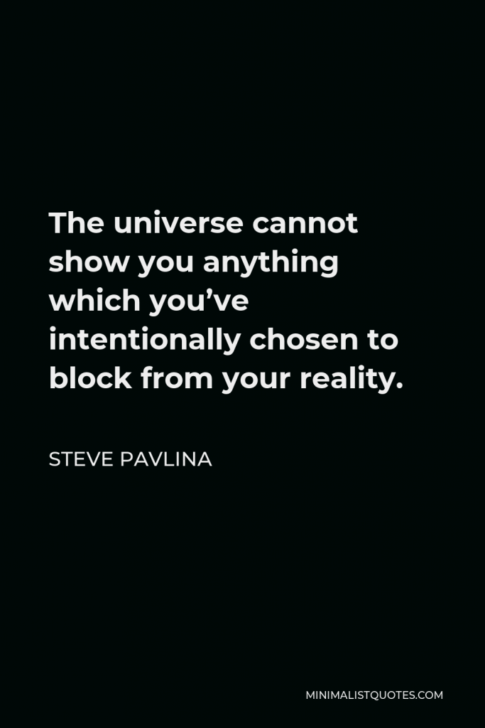 Steve Pavlina Quote - The universe cannot show you anything which you’ve intentionally chosen to block from your reality.
