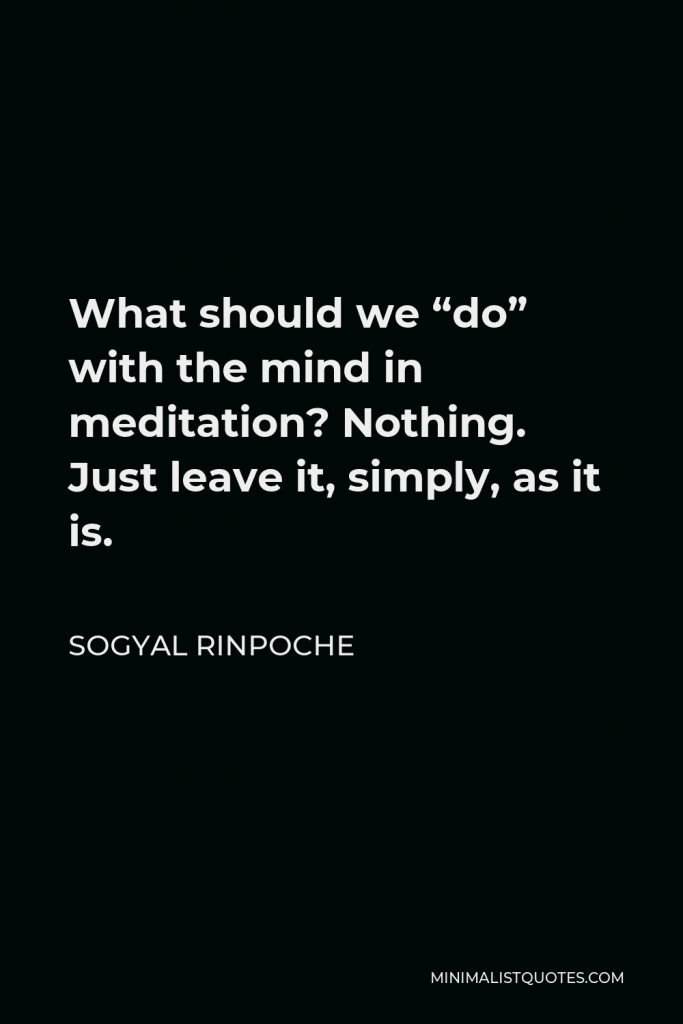 Sogyal Rinpoche Quote - What should we “do” with the mind in meditation? Nothing. Just leave it, simply, as it is.