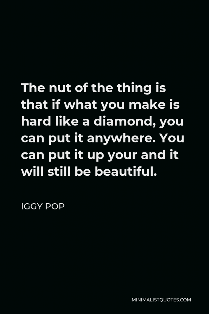 Iggy Pop Quote - The nut of the thing is that if what you make is hard like a diamond, you can put it anywhere. You can put it up your and it will still be beautiful.