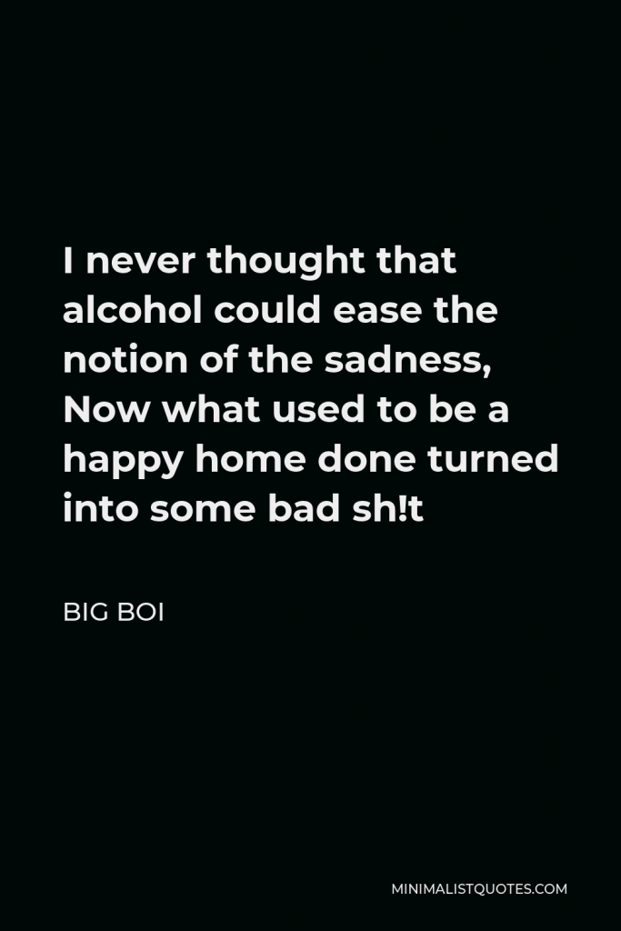 Big Boi Quote - I never thought that alcohol could ease the notion of the sadness, Now what used to be a happy home done turned into some bad sh!t