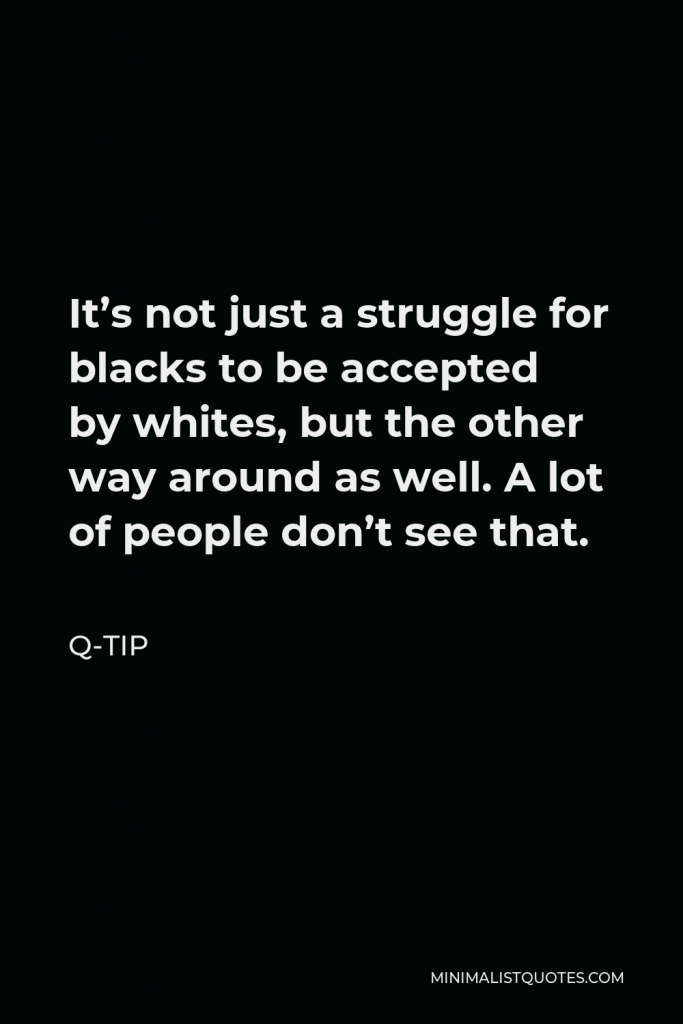 Q-Tip Quote - It’s not just a struggle for blacks to be accepted by whites, but the other way around as well. A lot of people don’t see that.