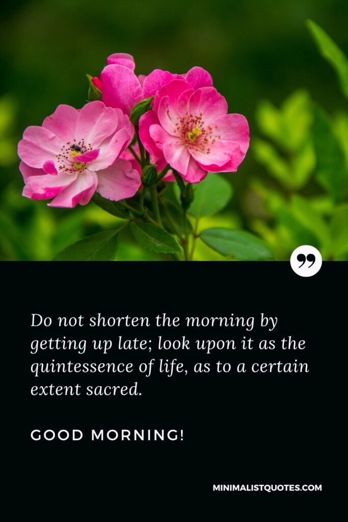 Good Morning Image Do not shorten the morning by getting up late; look upon it as the quintessence of life, as to a certain extent sacred. Good Morning!