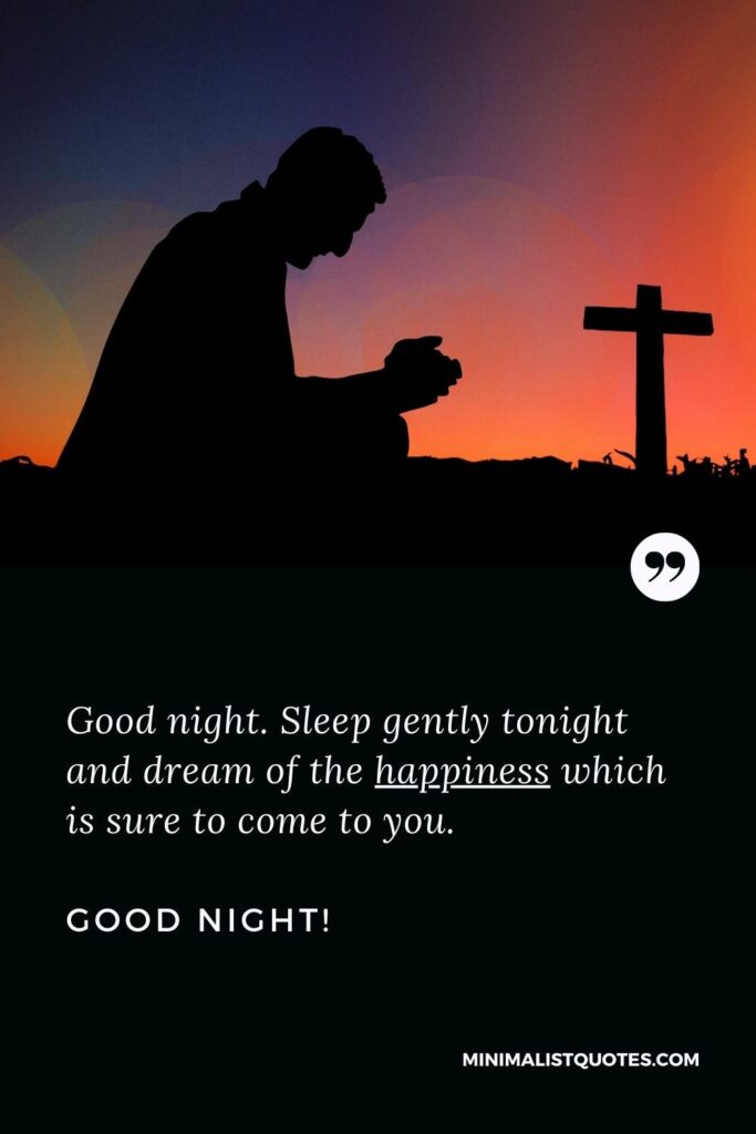 Good Night Dream Quote: Good night. Sleep gently tonight and dream of the happiness which is sure to come to you. Good Night!