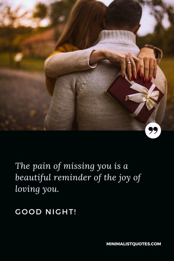 Good Night Message The pain of missing you is a beautiful reminder of the joy of loving you. Good Night!