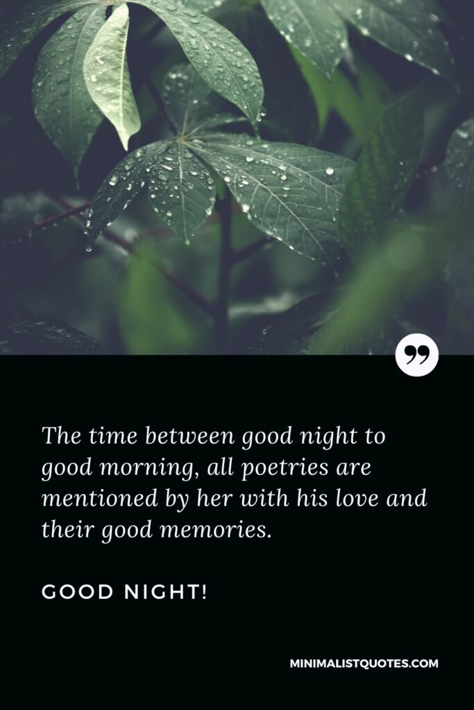 Good Night Message The time between good night to good morning, all poetries are mentioned by her with his love and their good memories. Good Night!