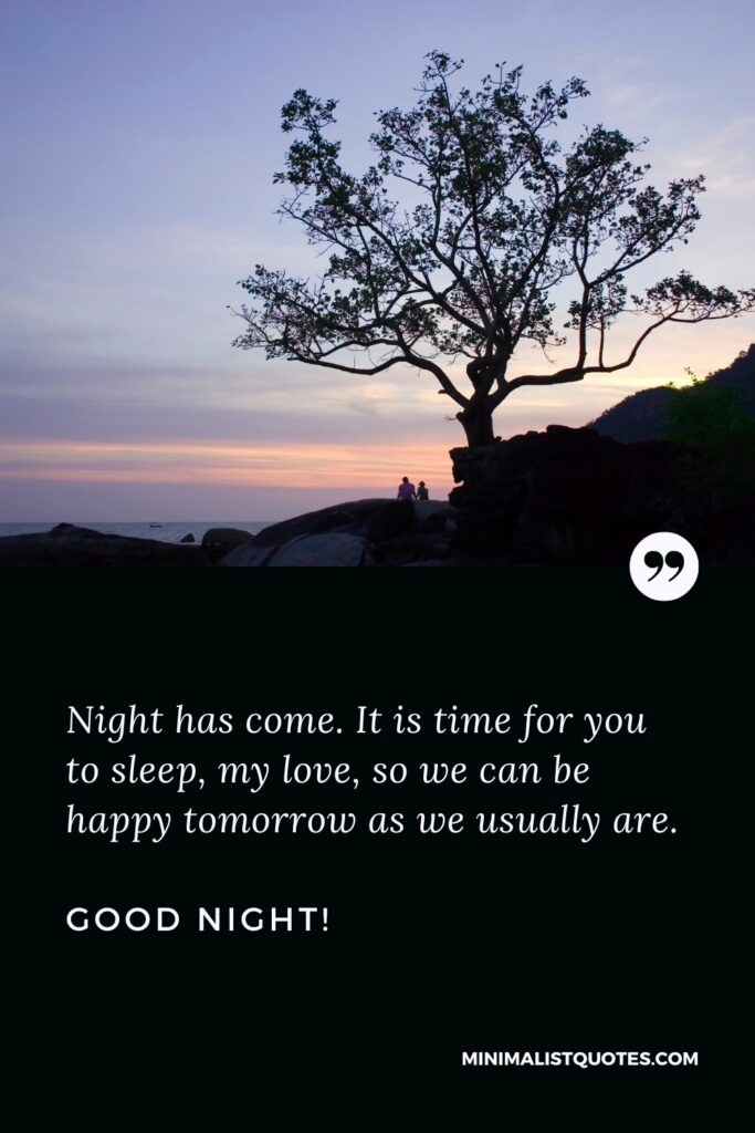 Good Night Message Night has come. It is time for you to sleep, my love, so we can be happy tomorrow as we usually are. Good Night!