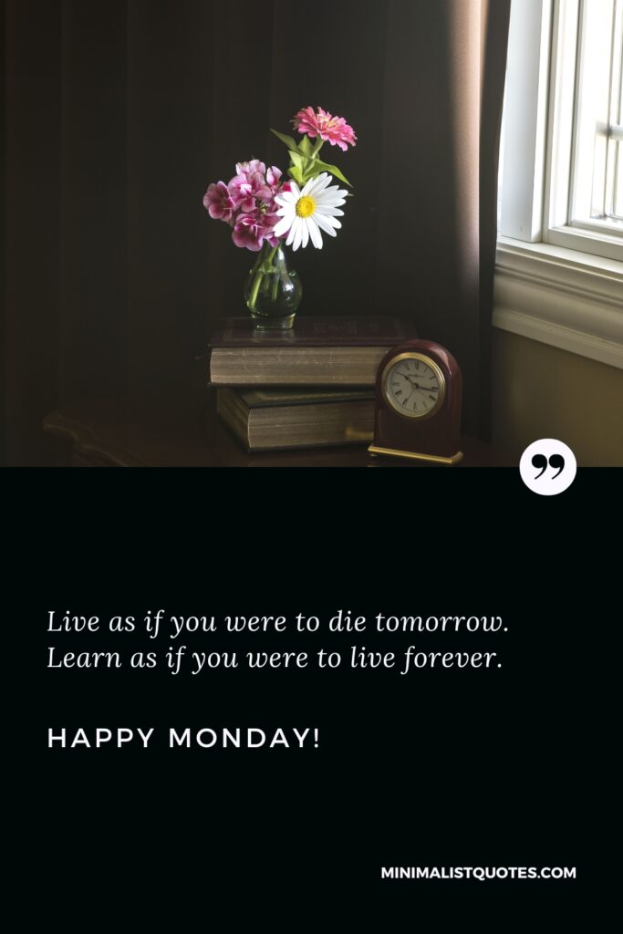 Happy Monday Motivational Quotes: Live as if you were to die tomorrow. Learn as if you were to live forever. Happy Monday!