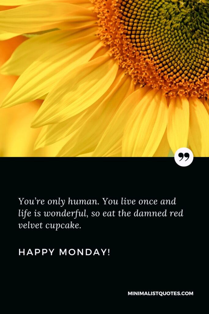 Happy Monday Positive Images: You’re only human. You live once and life is wonderful, so eat the damned red velvet cupcake. Happy Monday!