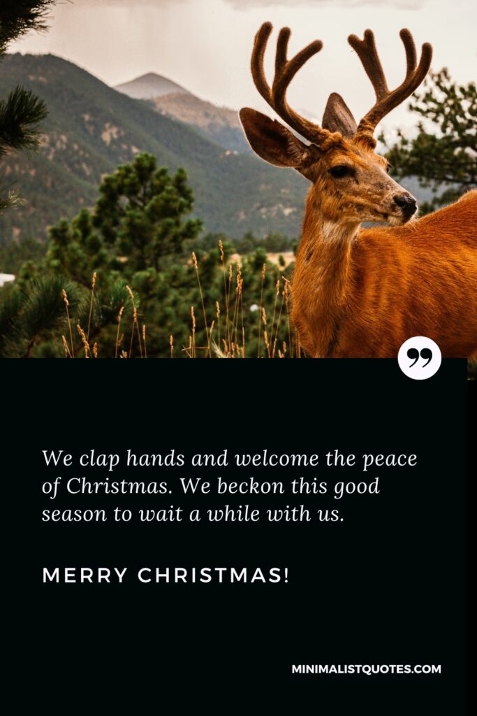 Merry Christmas Wishes: We clap hands and welcome the peace of Christmas. We beckon this good season to wait a while with us. Merry Christmas!