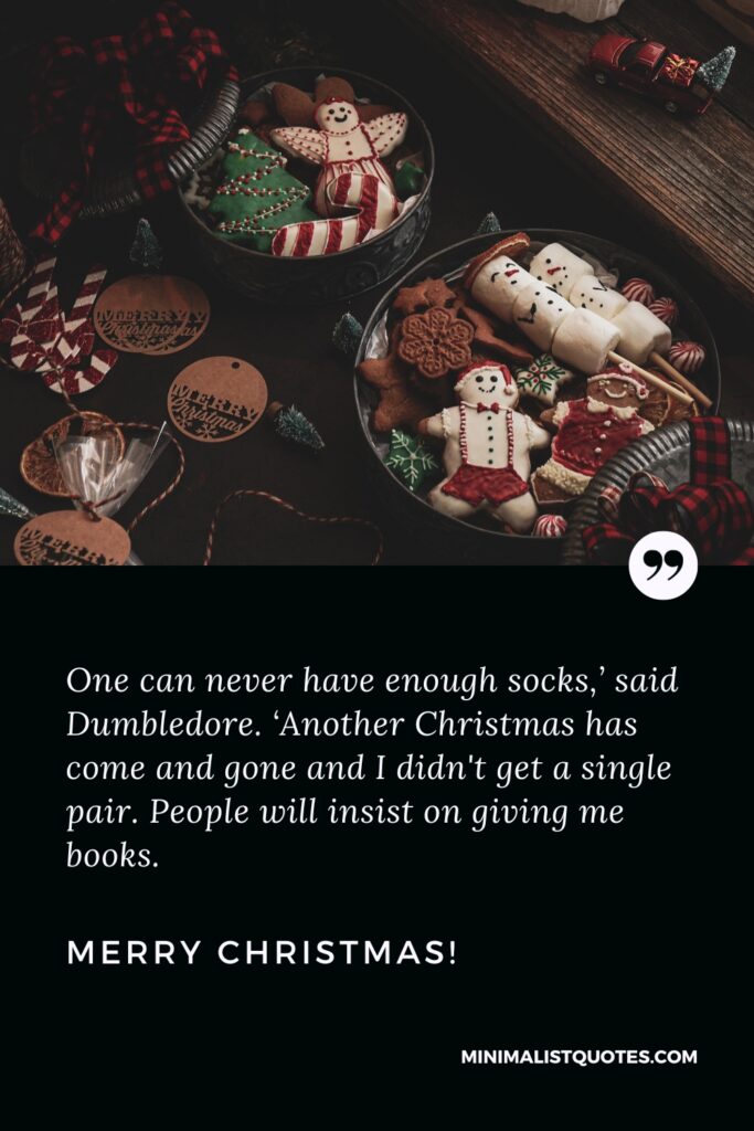 Merry Christmas Thoughts: One can never have enough socks,’ said Dumbledore. ‘Another Christmas has come and gone and I didn't get a single pair. People will insist on giving me books. Merry Christmas!