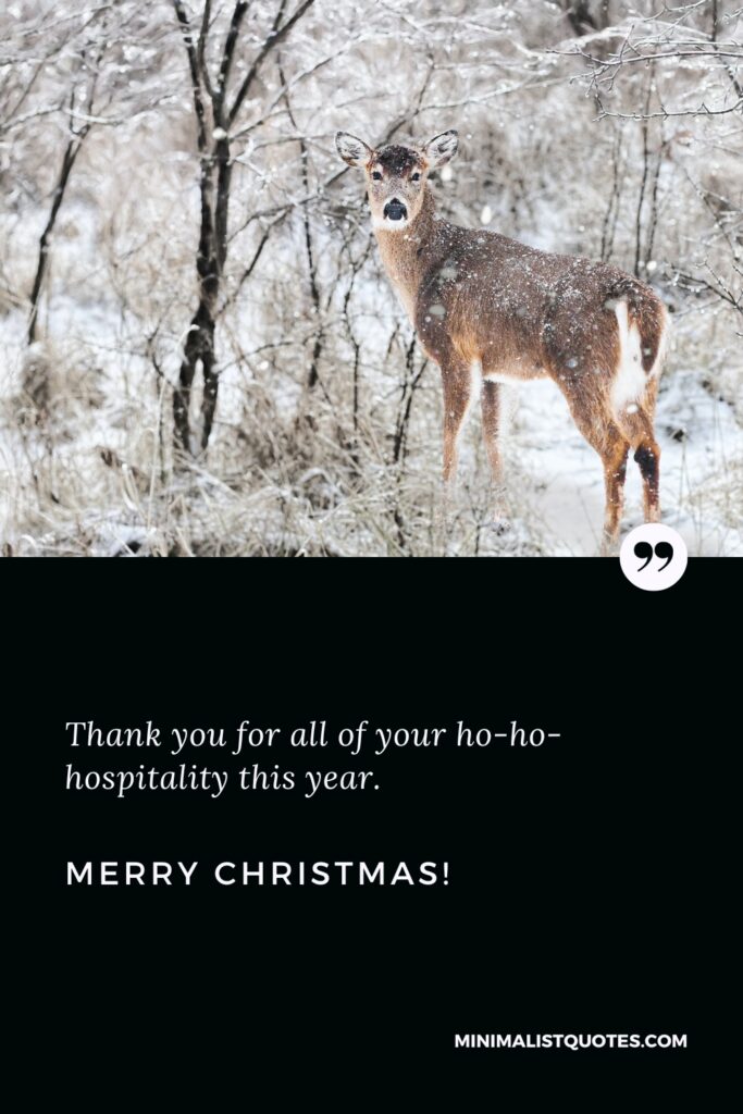 Merry Christmas Wishes: Thank you for all of your ho-ho-hospitality this year. Merry Christmas!