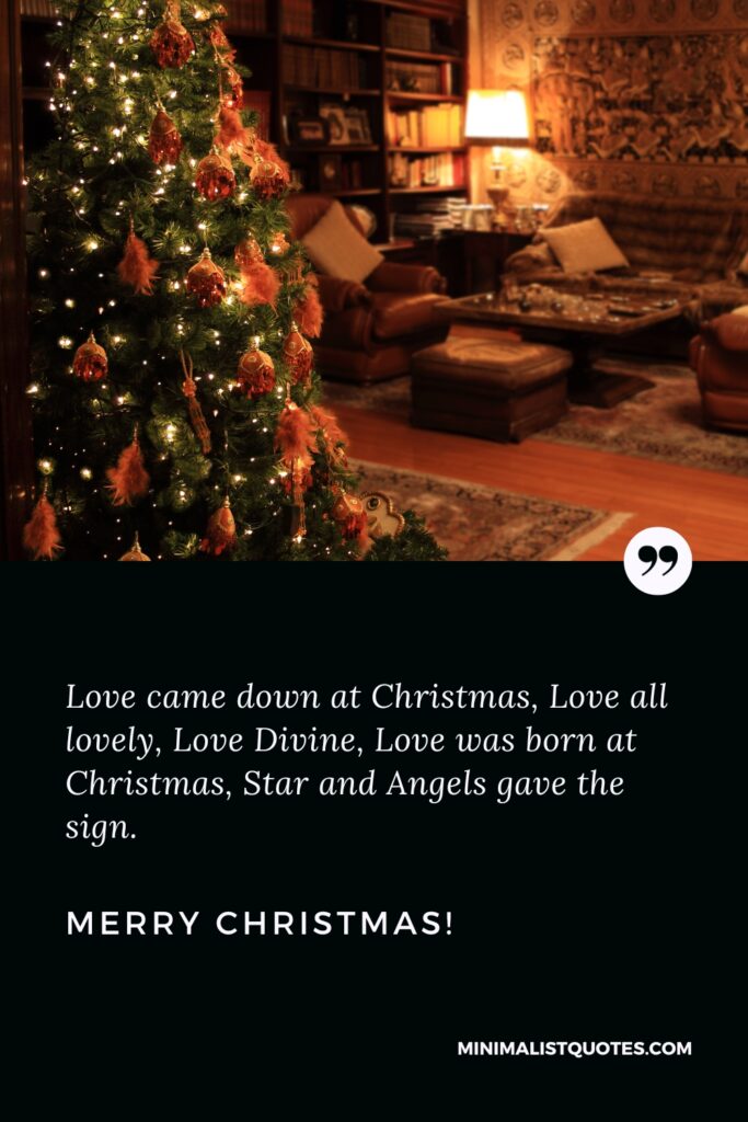 Merry Christmas Wishes: Love came down at Christmas, Love all lovely, Love Divine, Love was born at Christmas, Star and Angels gave the sign. Merry Christmas!