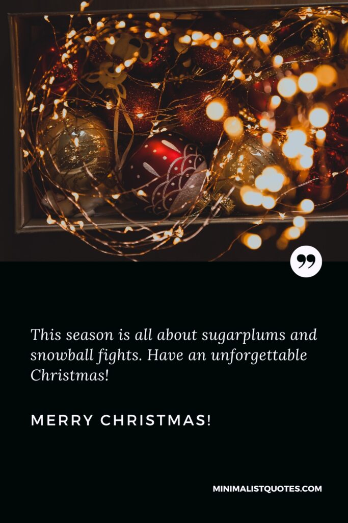 Merry Christmas Wishes: This season is all about sugarplums and snowball fights. Have an unforgettable Christmas! Merry Christmas!