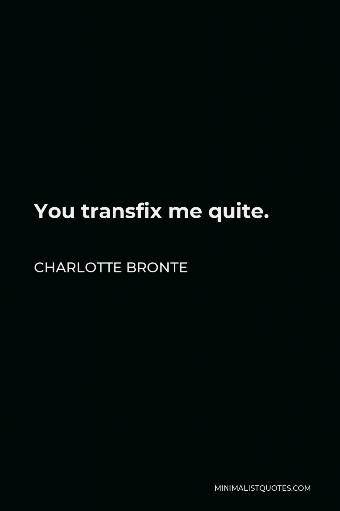 Charlotte Bronte Quote - You transfix me quite.