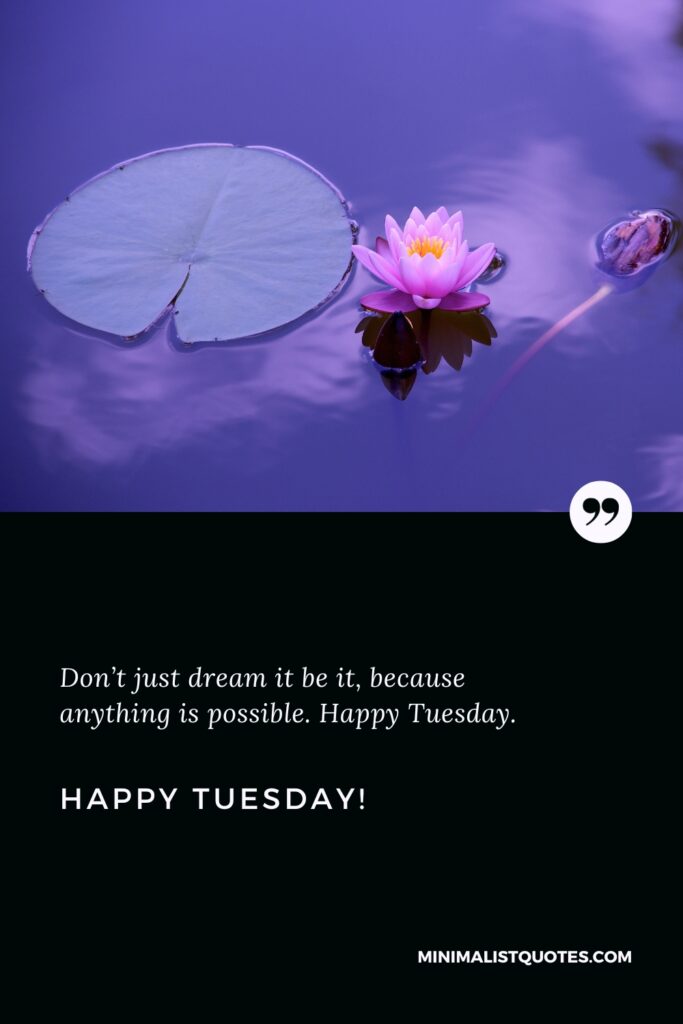 Happy Tuesday Best Quotes: Don’t just dream it be it, because anything is possible. Happy Tuesday!