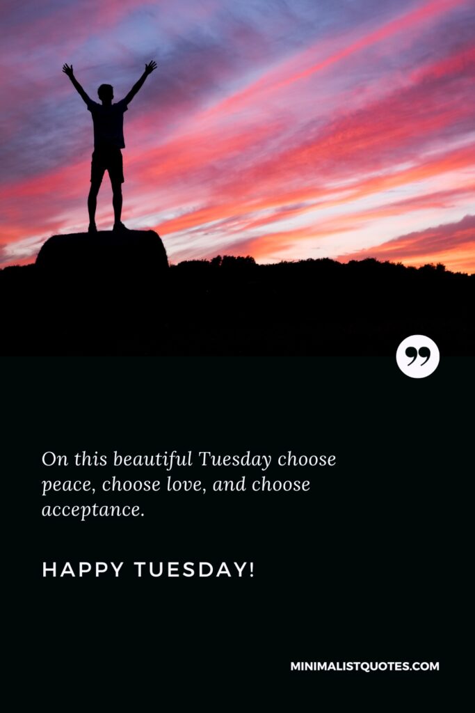 Happy Tuesday Best Quotes: On this beautiful Tuesday choose peace, choose love, and choose acceptance. Happy Tuesday!
