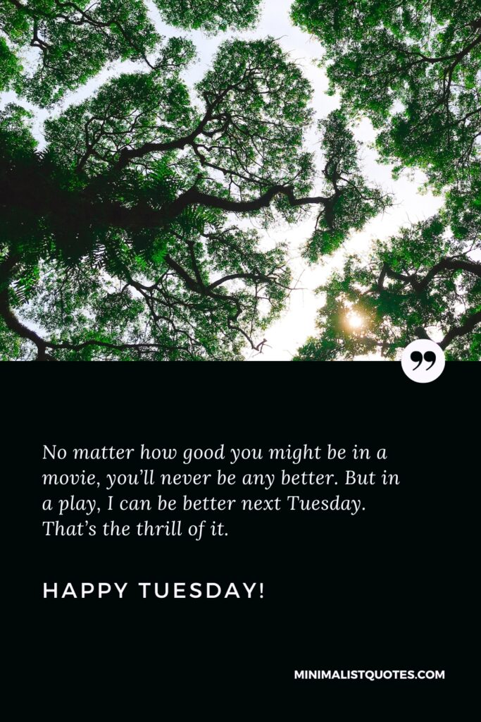 Happy Tuesday Quotes: No matter how good you might be in a movie, you’ll never be any better. But in a play, I can be better next Tuesday. That’s the thrill of it. Happy Tuesday!