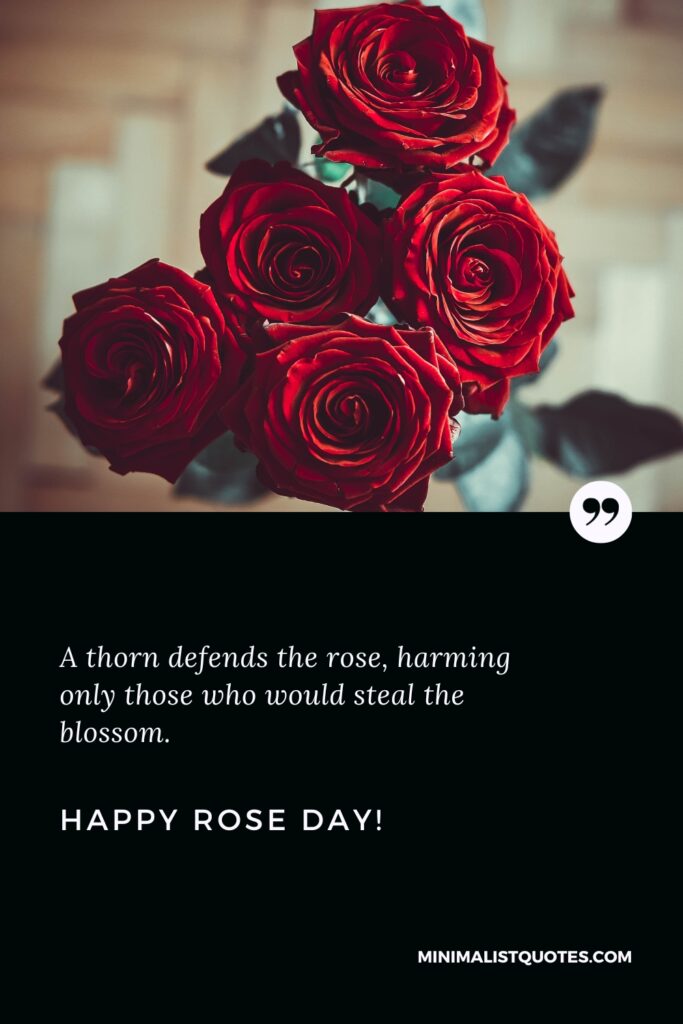 Happy Rose Day Wishes: A thorn defends the rose, harming only those who would steal the blossom. Happy Rose Day!