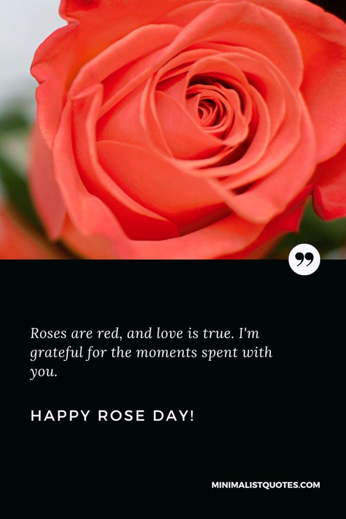 Happy Rose Day Wishes: Roses are red, and love is true. I'm grateful for the moments spent with you. Happy Rose Day!
