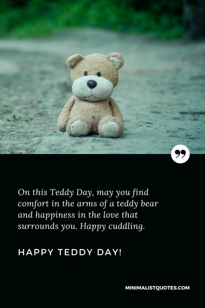 Happy Teddy Day Images: On this Teddy Day, may you find comfort in the arms of a teddy bear and happiness in the love that surrounds you. Happy cuddling. Happy Teddy Day!