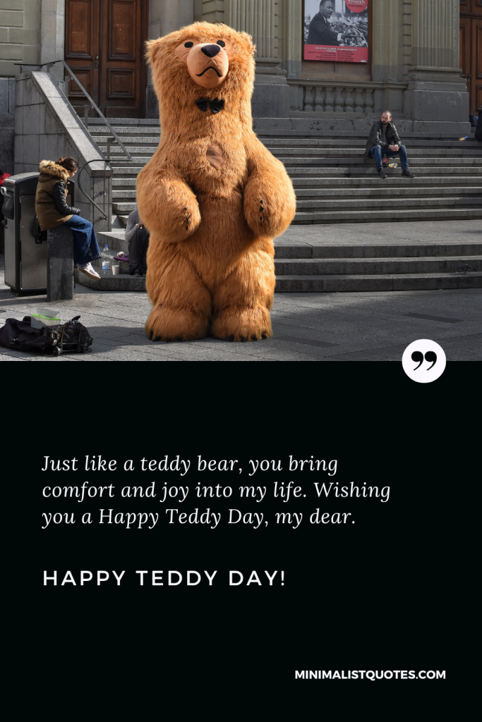 Happy Teddy Day Thoughts: Just like a teddy bear, you bring comfort and joy into my life. Wishing you a Happy Teddy Day, my dear. Happy Teddy Day!