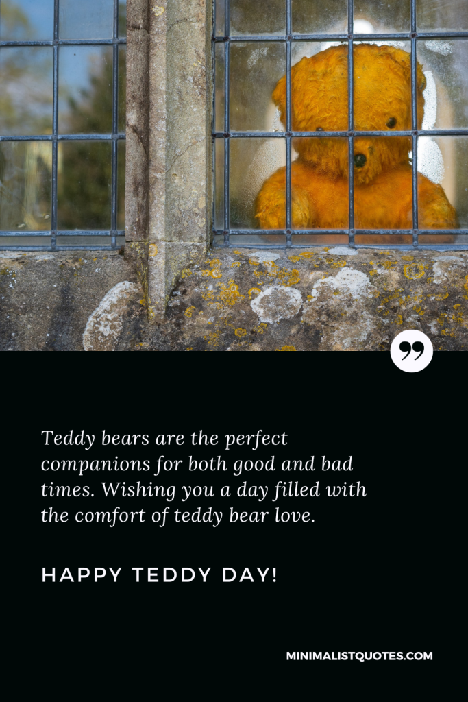 Happy Teddy Day Thoughts: Teddy bears are the perfect companions for both good and bad times. Wishing you a day filled with the comfort of teddy bear love. Happy Teddy Day!