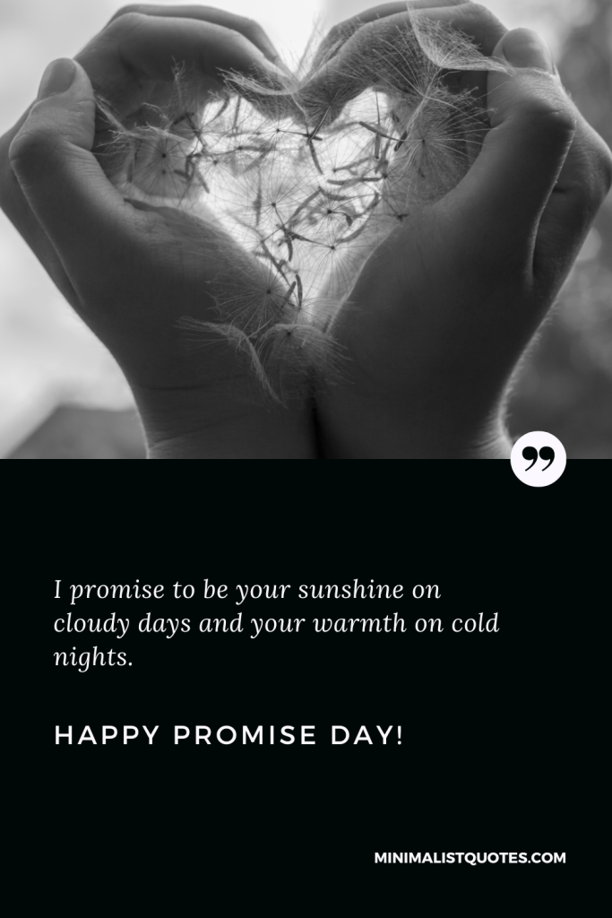 Happy Promise Day Wishes: I promise to be your sunshine on cloudy days and your warmth on cold nights. Happy Promise Day!